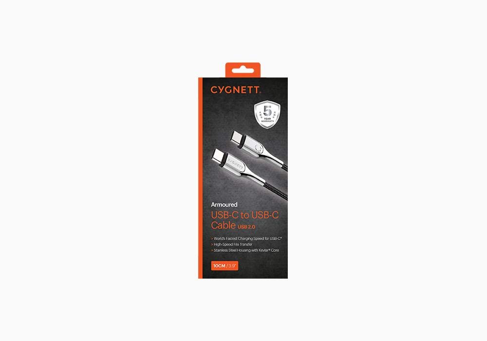 Cygnett Armoured 2.0 USB-C to USB-C (5A/100W) Cable 1M - White - Connector, Fast Charging, Data Transfer
