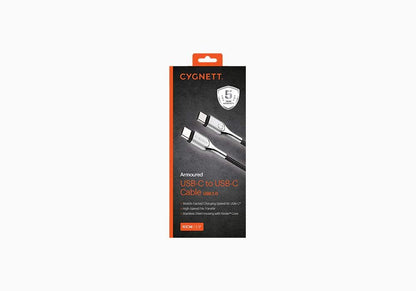 Cygnett Armoured 2.0 USB-C to USB-C (5A/100W) Cable 1M - White - Connector, Fast Charging, Data Transfer