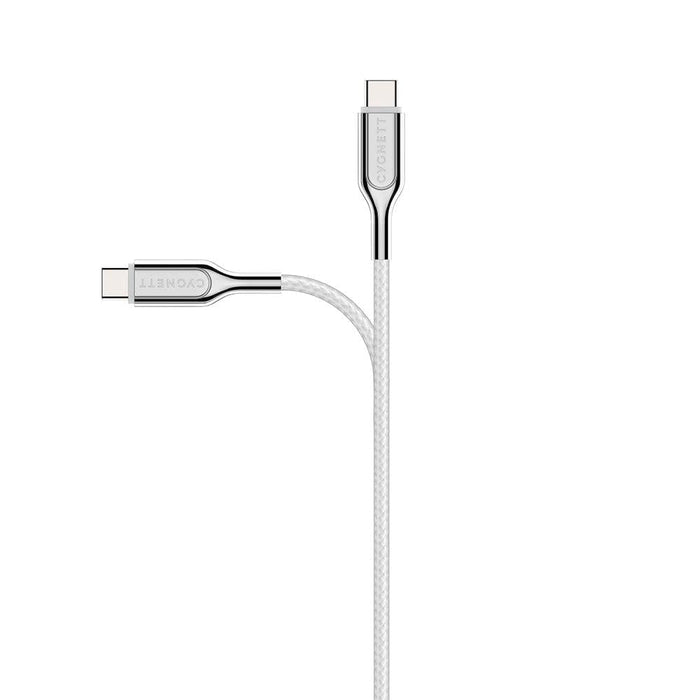 Cygnett Armoured 2.0 USB-C to USB-C (5A/100W) Cable 1M - White - Connector, Fast Charging, Data Transfer