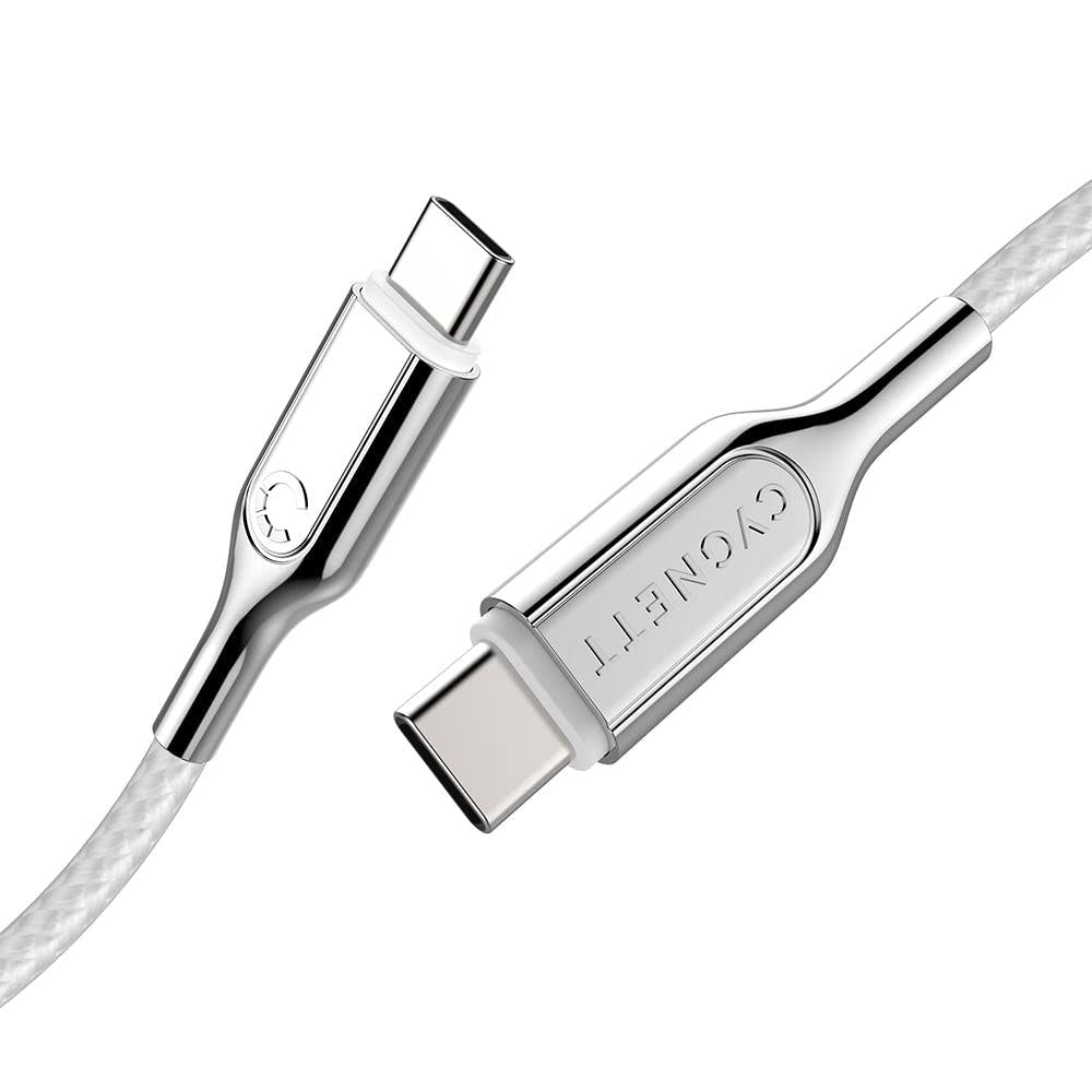 Cygnett Armoured 2.0 USB-C to USB-C (5A/100W) Cable 1M - White - Connector, Fast Charging, Data Transfer