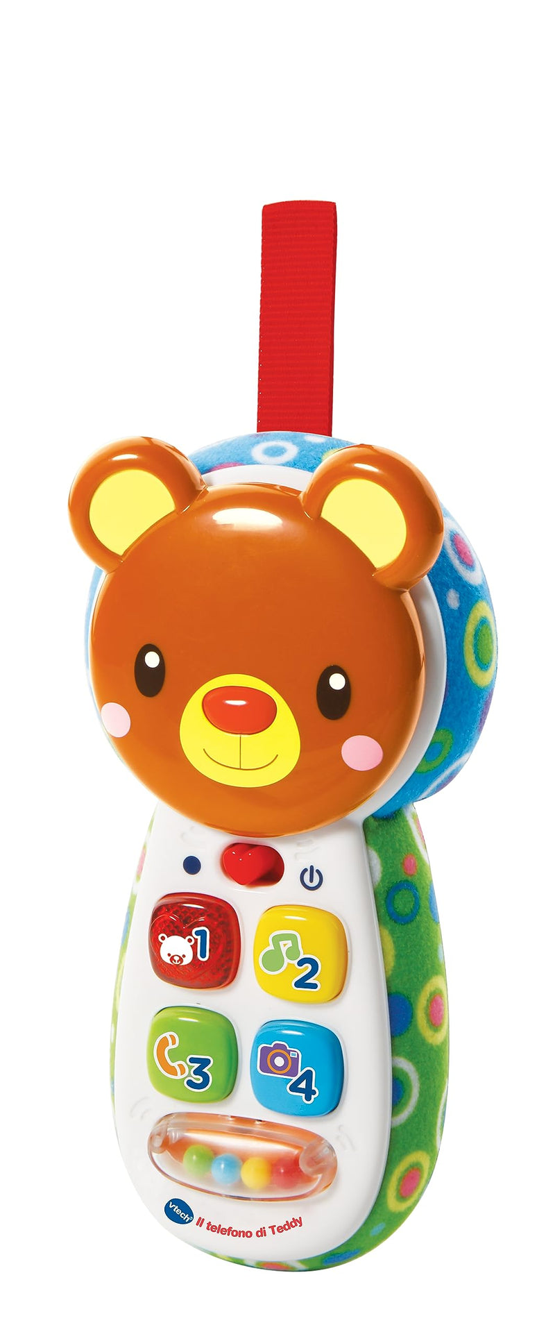 VTech Il Telefono di Teddy, Telefono per Bambini Interattivo, Impara i Colori e i Numeri, Cellulare con Clip, Gioco Neonato con 4 Canzoni e 15 Melodie, Lingua Italiana, Batterie Incluse, 6-36 Mesi