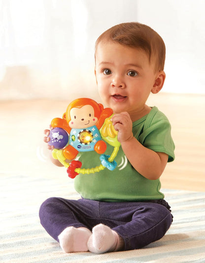 VTech Zoe Sonaglino Interattivo, Sonaglio Neonato con Attivazione a Pulsante Luminoso, Gioco Neonato con 15 Melodie e 35 Frasi, Spegnimento Automatico, Lingua Italiana, Batterie Incluse, 3-36 Mesi