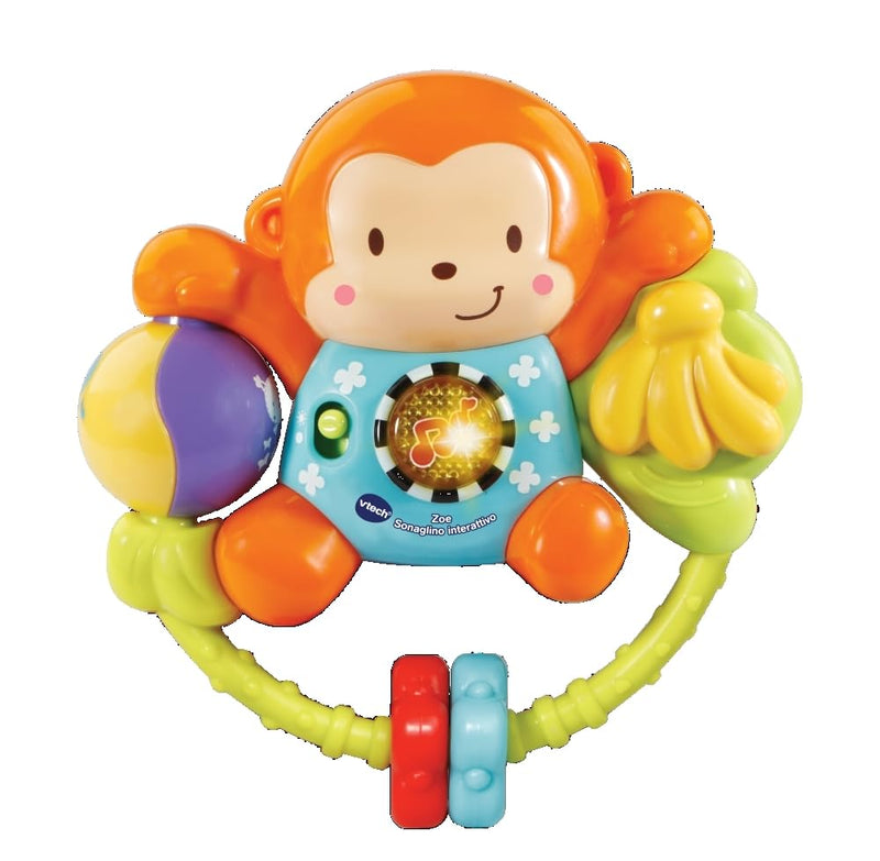 VTech Zoe Sonaglino Interattivo, Sonaglio Neonato con Attivazione a Pulsante Luminoso, Gioco Neonato con 15 Melodie e 35 Frasi, Spegnimento Automatico, Lingua Italiana, Batterie Incluse, 3-36 Mesi