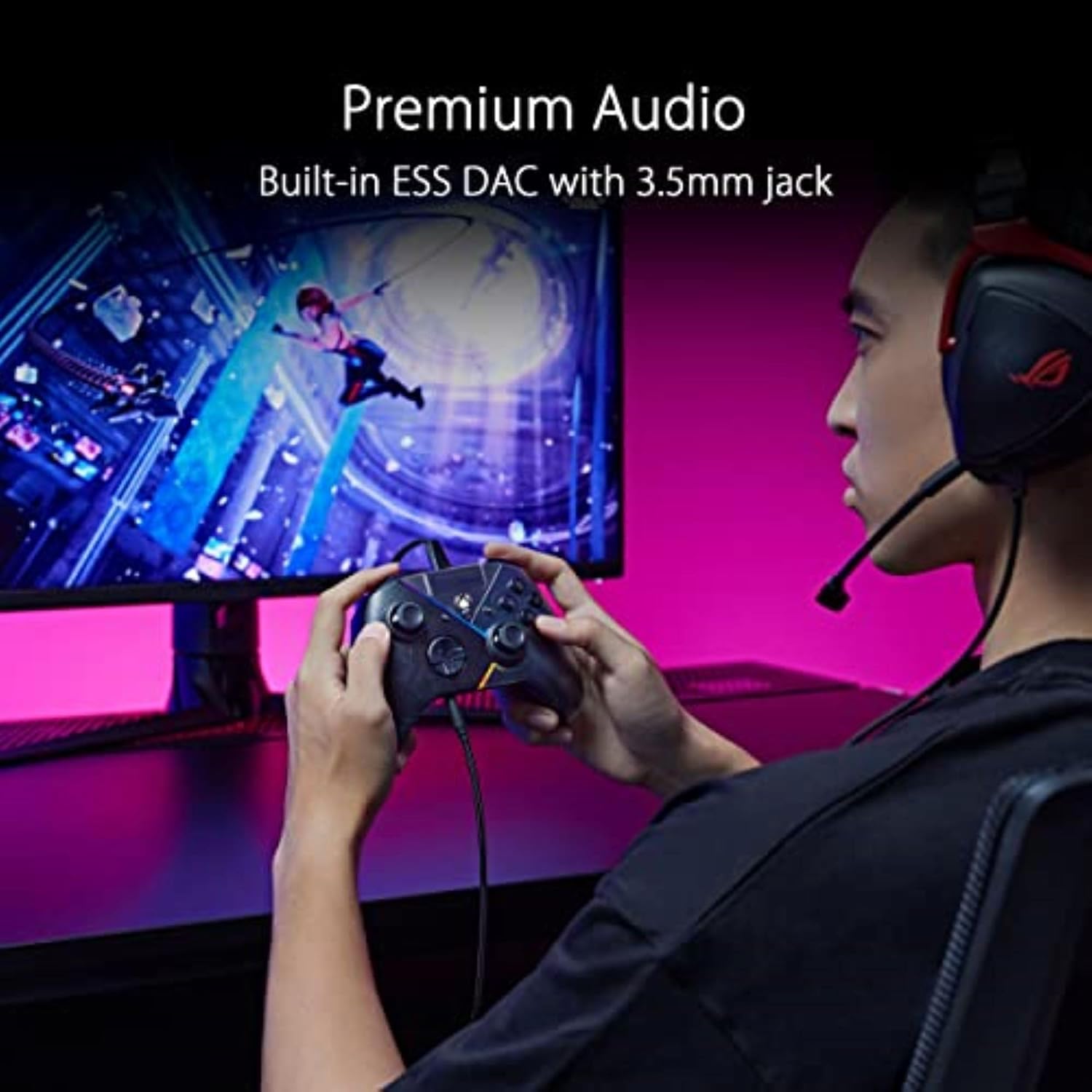 ASUS ROG Raikiri officially licensed Xbox controller, remappable buttons & triggers, 2 rear buttons, step & linear triggers, adjustable joystick sensitivity, 3.5mm jack with ESS DAC, for PC and Xbox