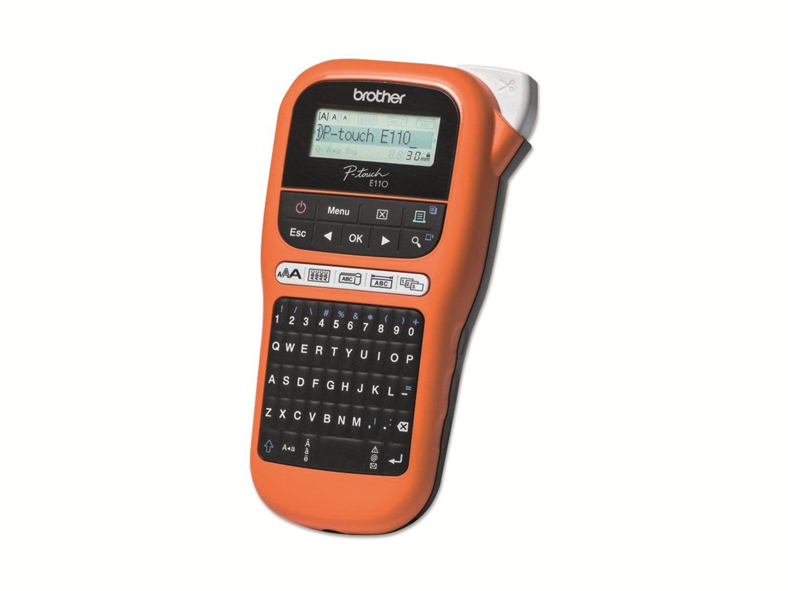 Brother PT-E110 Label Maker, P-Touch Electrician Label Printer, Handheld, QWERTY Keyboard, Up to 12mm Labels, Includes 12mm Black on White Tape Cassette