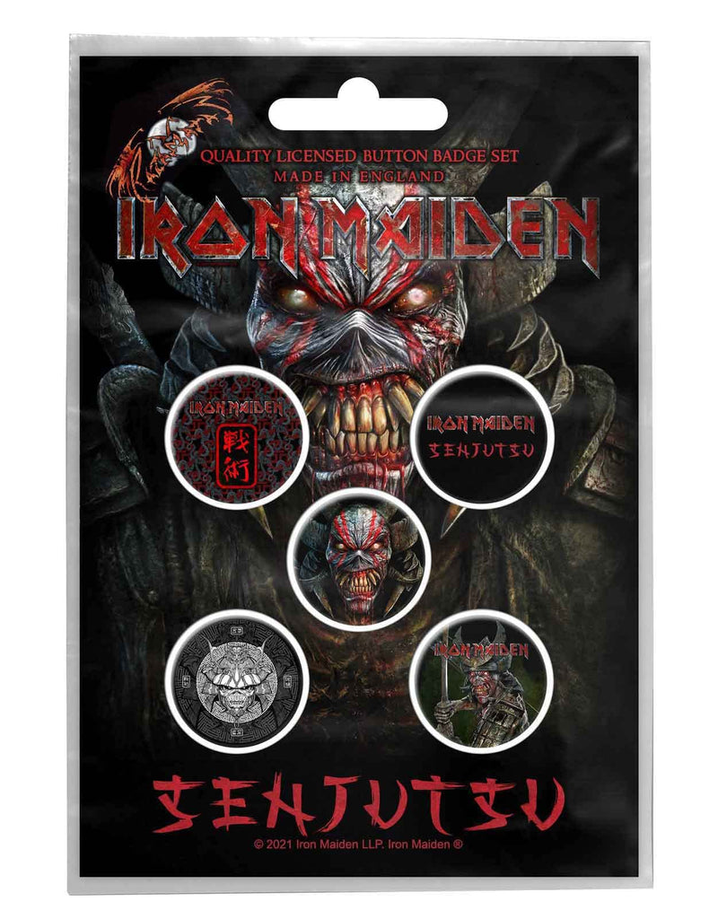 Iron Maiden Pacchetto Spille Senjutsu Band Logo Nuovo Ufficiale 5 X Pacchetto