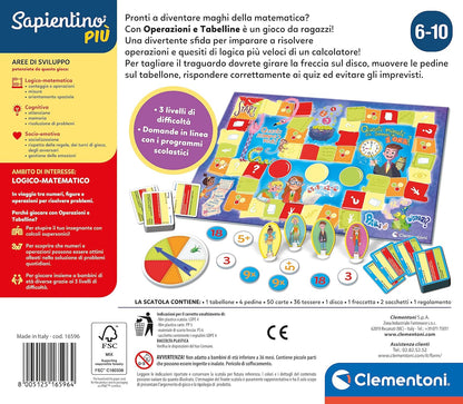 Clementoni - 16596 - Sapientino più - Aritmetica Divertente - Gioco Educativo per Bambini dai 6 Anni per Imparare I Numeri, Gioco da Tavolo sulle Operazioni E Tabelline, Made in Italy