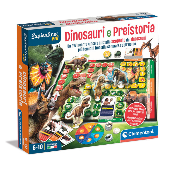 Clementoni- Sapientino più prehistoria Educativo de 6 años, Mesa para niños, Juego, cuestionarios sobre Dinosaurios, Fabricado en Italia, Color Italiano (16599