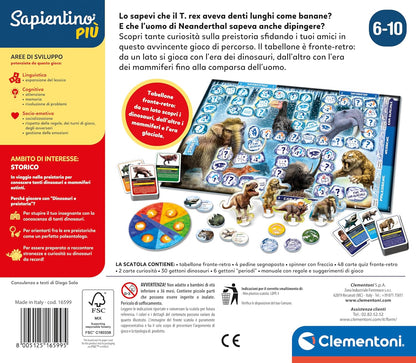 Clementoni- Sapientino più prehistoria Educativo de 6 años, Mesa para niños, Juego, cuestionarios sobre Dinosaurios, Fabricado en Italia, Color Italiano (16599