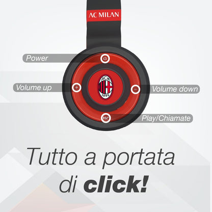 AC Milan Wireless Headphones Over-Ear Wireless Headphones, Foldable Wireless Bluetooth Headphones, Headphones with Built-in Microphone, Micro SD Slot, FM Radio for iPhone/Android/Travel/PC