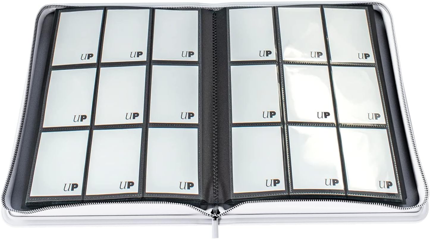 Ultra PRO - Vivid 9-Pocket Zippered PRO-Binder: White - Protect 360 Standard Size Cards In Side Loading Pockets, Protect Valuable Sports Cards & Collectible Trading Cards