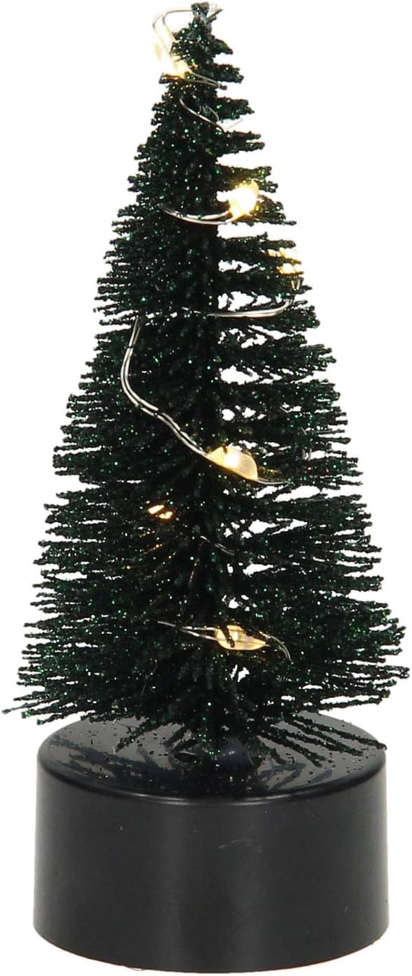 Home & Styling Collection Christmas Tree with 6 LEDs, Black Base, 11 cm, Green