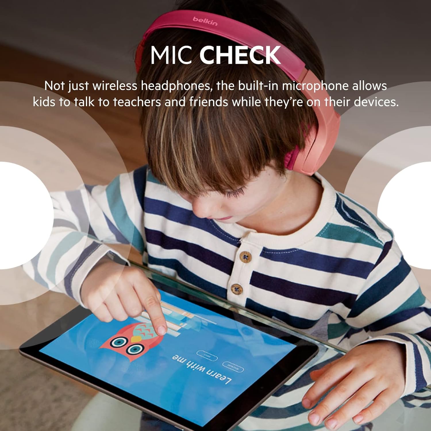 Belkin SoundForm Mini Kids Wireless Headphones with Built in Microphone, On Ear Headsets Girls and Boys For Online Learning, School, Travel Compatible with iPhones, iPads, Galaxy and more