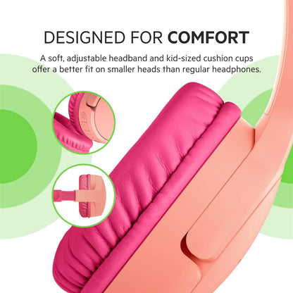 Belkin SoundForm Mini Kids Wireless Headphones with Built in Microphone, On Ear Headsets Girls and Boys For Online Learning, School, Travel Compatible with iPhones, iPads, Galaxy and more