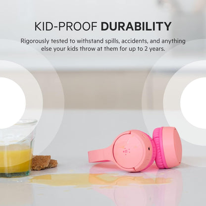 Belkin SoundForm Mini Kids Wireless Headphones with Built in Microphone, On Ear Headsets Girls and Boys For Online Learning, School, Travel Compatible with iPhones, iPads, Galaxy and more