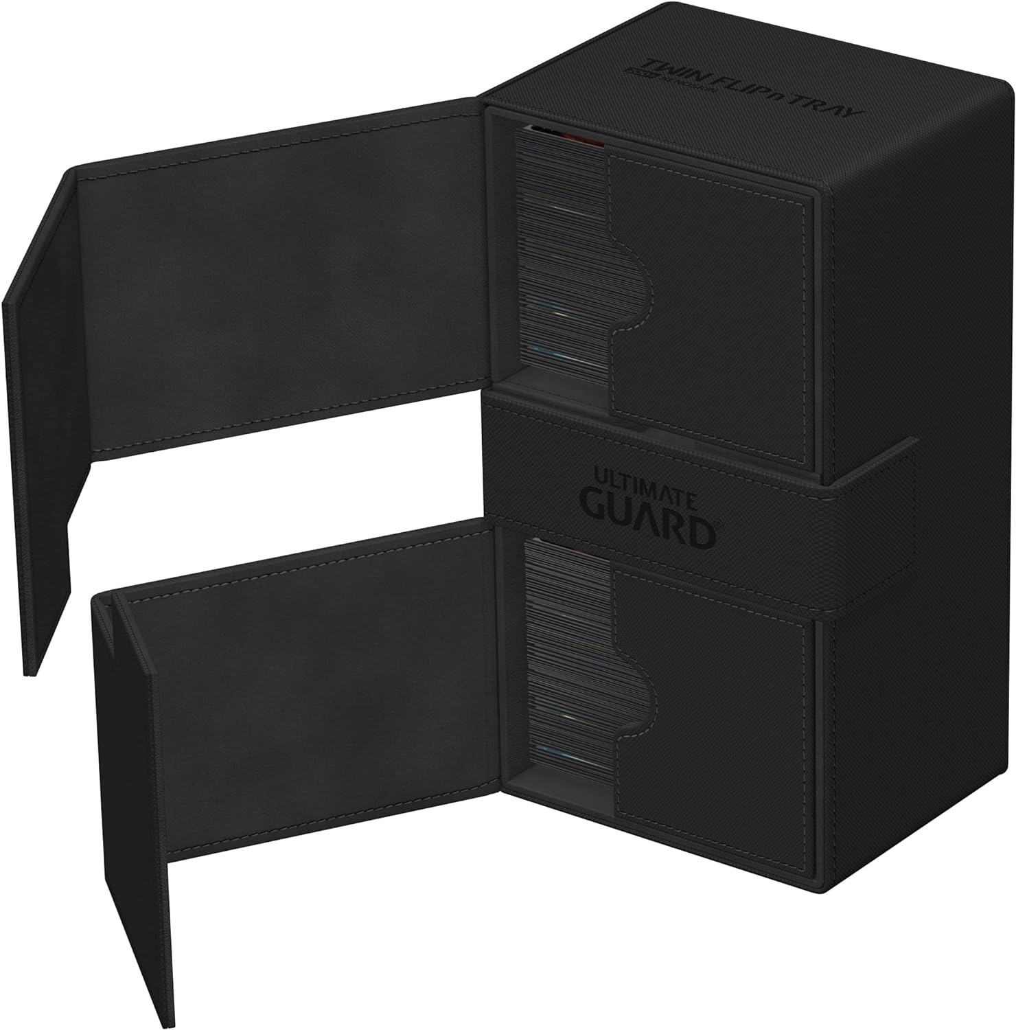 Ultimate Guard Flip 'n' Tray 200+, Deck Case for 200 Double-Sleeved TCG Cards + Dice Tray, Black, Independent Magnetic Closure & Microfiber Lining