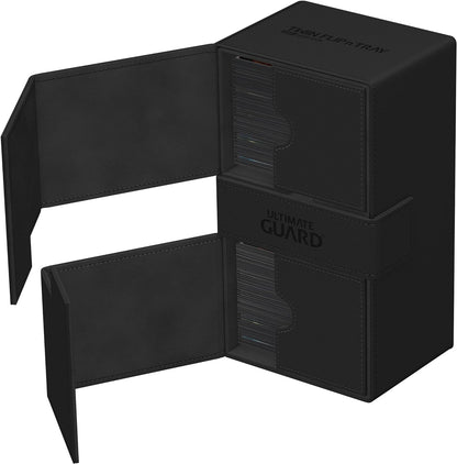 Ultimate Guard Flip 'n' Tray 200+, Deck Case for 200 Double-Sleeved TCG Cards + Dice Tray, Black, Independent Magnetic Closure & Microfiber Lining
