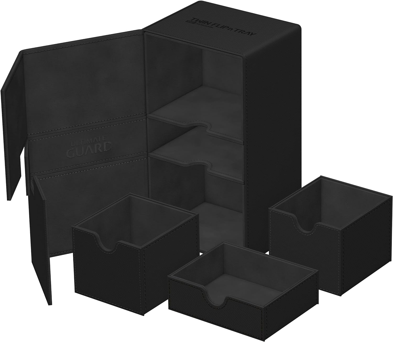 Ultimate Guard Flip 'n' Tray 200+, Deck Case for 200 Double-Sleeved TCG Cards + Dice Tray, Black, Independent Magnetic Closure & Microfiber Lining