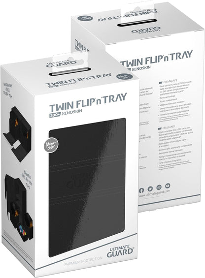 Ultimate Guard Flip 'n' Tray 200+, Deck Case for 200 Double-Sleeved TCG Cards + Dice Tray, Black, Independent Magnetic Closure & Microfiber Lining