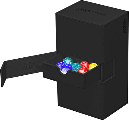 Ultimate Guard Flip 'n' Tray 200+, Deck Case for 200 Double-Sleeved TCG Cards + Dice Tray, Black, Independent Magnetic Closure & Microfiber Lining