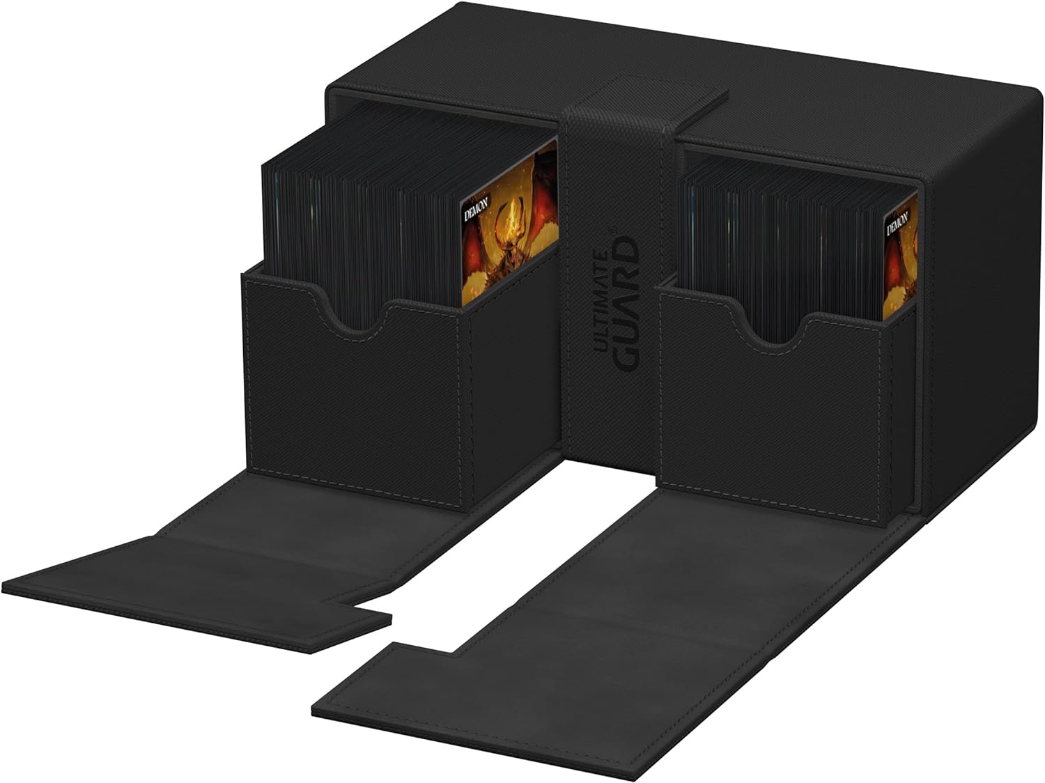 Ultimate Guard Flip 'n' Tray 200+, Deck Case for 200 Double-Sleeved TCG Cards + Dice Tray, Black, Independent Magnetic Closure & Microfiber Lining