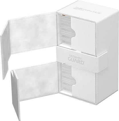 Ultimate Guard Flip 'n' Tray 200+, Deck Case for 200 Double-Sleeved TCG Cards + Dice Tray, White, Independent Magnetic Closure & Microfiber Lining