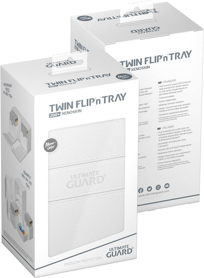 Ultimate Guard Flip 'n' Tray 200+, Deck Case for 200 Double-Sleeved TCG Cards + Dice Tray, White, Independent Magnetic Closure & Microfiber Lining