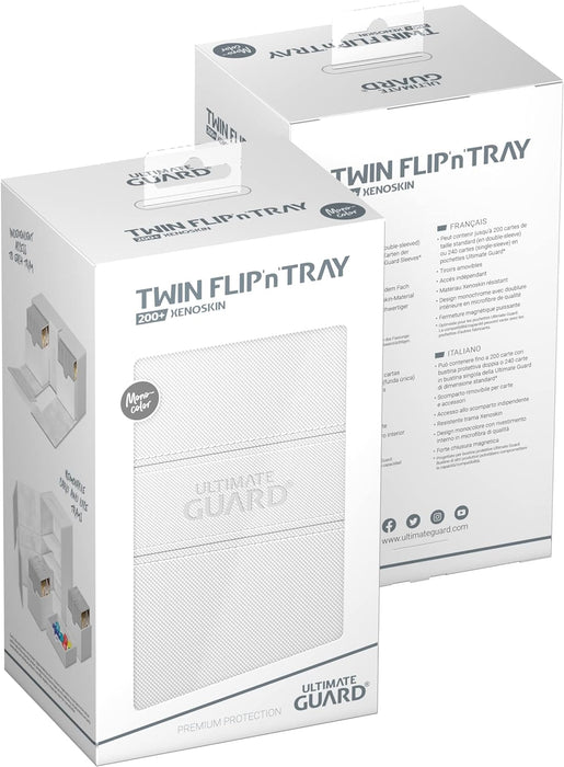Ultimate Guard Flip 'n' Tray 200+, Deck Case for 200 Double-Sleeved TCG Cards + Dice Tray, White, Independent Magnetic Closure & Microfiber Lining