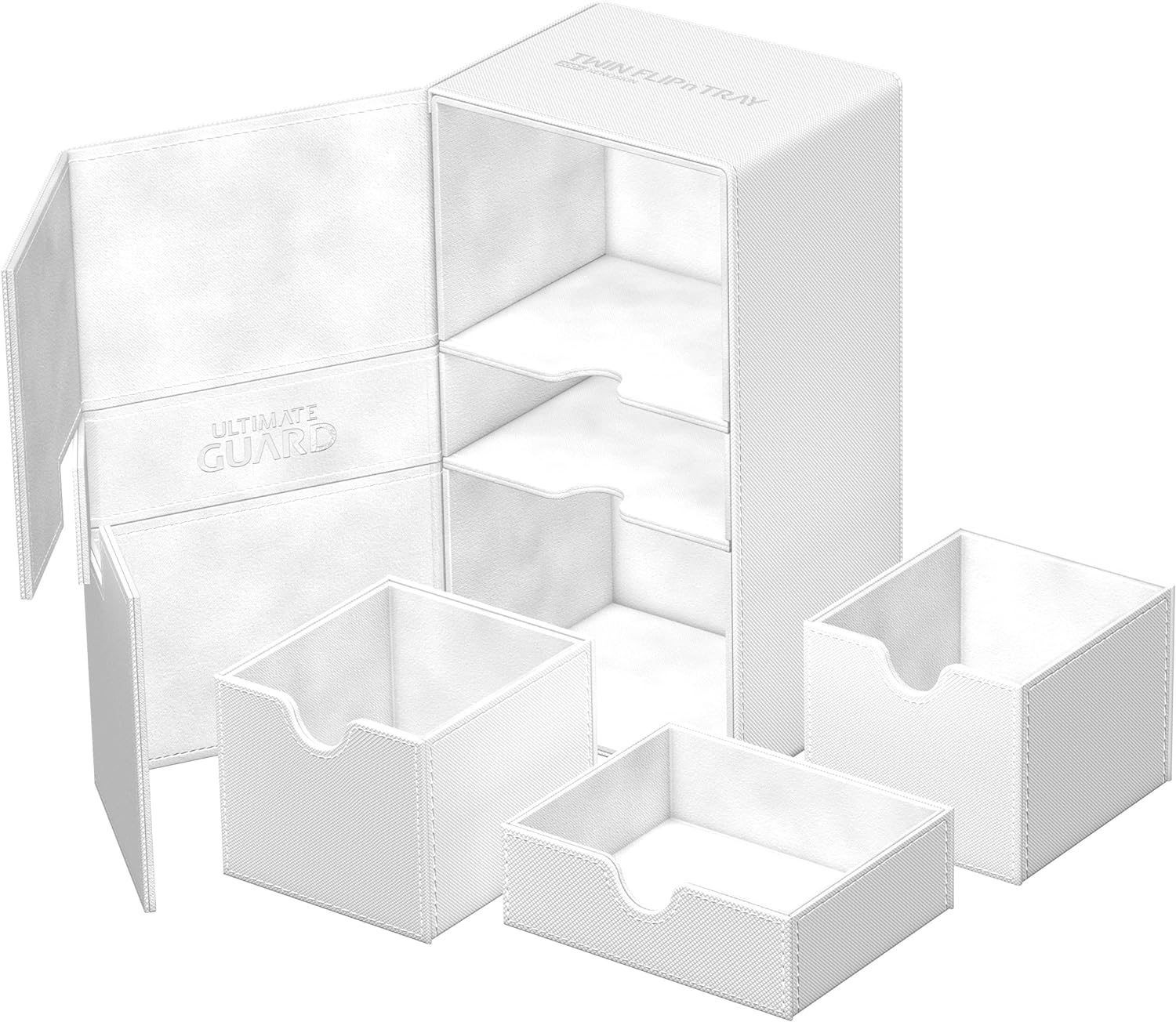 Ultimate Guard Flip 'n' Tray 200+, Deck Case for 200 Double-Sleeved TCG Cards + Dice Tray, White, Independent Magnetic Closure & Microfiber Lining