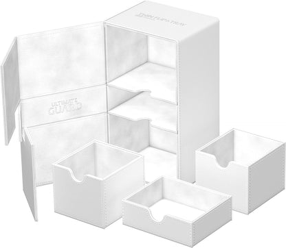 Ultimate Guard Flip 'n' Tray 200+, Deck Case for 200 Double-Sleeved TCG Cards + Dice Tray, White, Independent Magnetic Closure & Microfiber Lining