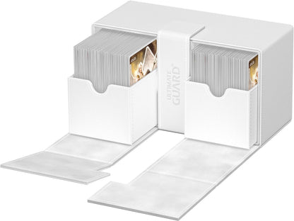 Ultimate Guard Flip 'n' Tray 200+, Deck Case for 200 Double-Sleeved TCG Cards + Dice Tray, White, Independent Magnetic Closure & Microfiber Lining