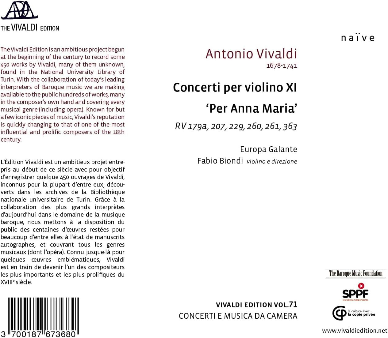 Vivaldi: Concerti Per Violino XI, 'Per Anna Maria'