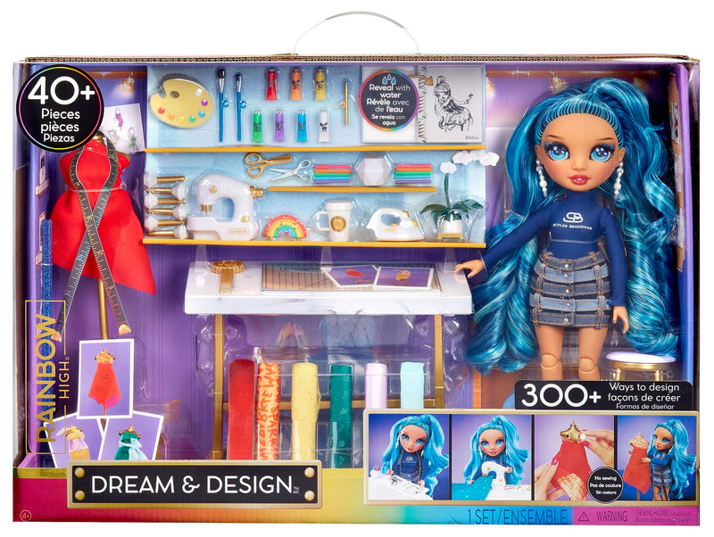 Rainbow High Dream & Design Fashion Studio Playset - Fashion Design Playset with Blue Skyler Bradshaw Doll and Easy No-Sew Fashion Kit - Ideal for Kids Ages 4-12 and Collectors
