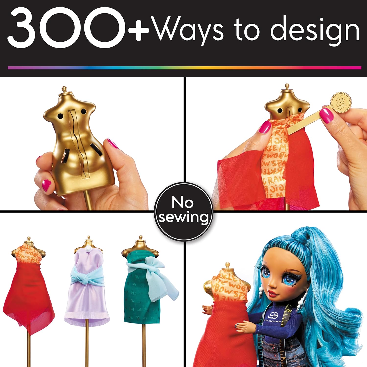 Rainbow High Dream & Design Fashion Studio Playset - Fashion Design Playset with Blue Skyler Bradshaw Doll and Easy No-Sew Fashion Kit - Ideal for Kids Ages 4-12 and Collectors