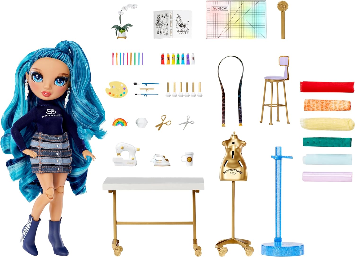 Rainbow High Dream & Design Fashion Studio Playset - Fashion Design Playset with Blue Skyler Bradshaw Doll and Easy No-Sew Fashion Kit - Ideal for Kids Ages 4-12 and Collectors