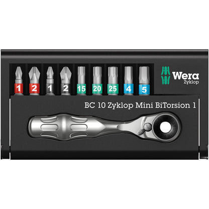 Wera Bit-Check 10 Zyklop Mini BiTorsion 1 Set, 10 Piece,7.6 x 2.5 x 12.7 cm