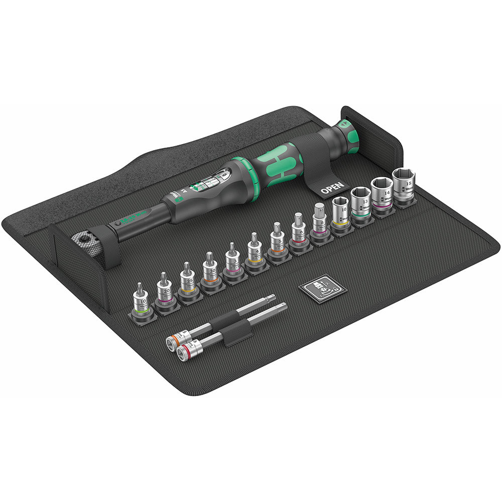 Wera Bicycle Set Torque 1 Click-Torque adjustable wrench set, 1/4" square drive, 2.5-25Nm, 16pc, 05004180001 & 05004170001 Bicycle Set 1, ratchet set, bicycle, 14 pieces, Black