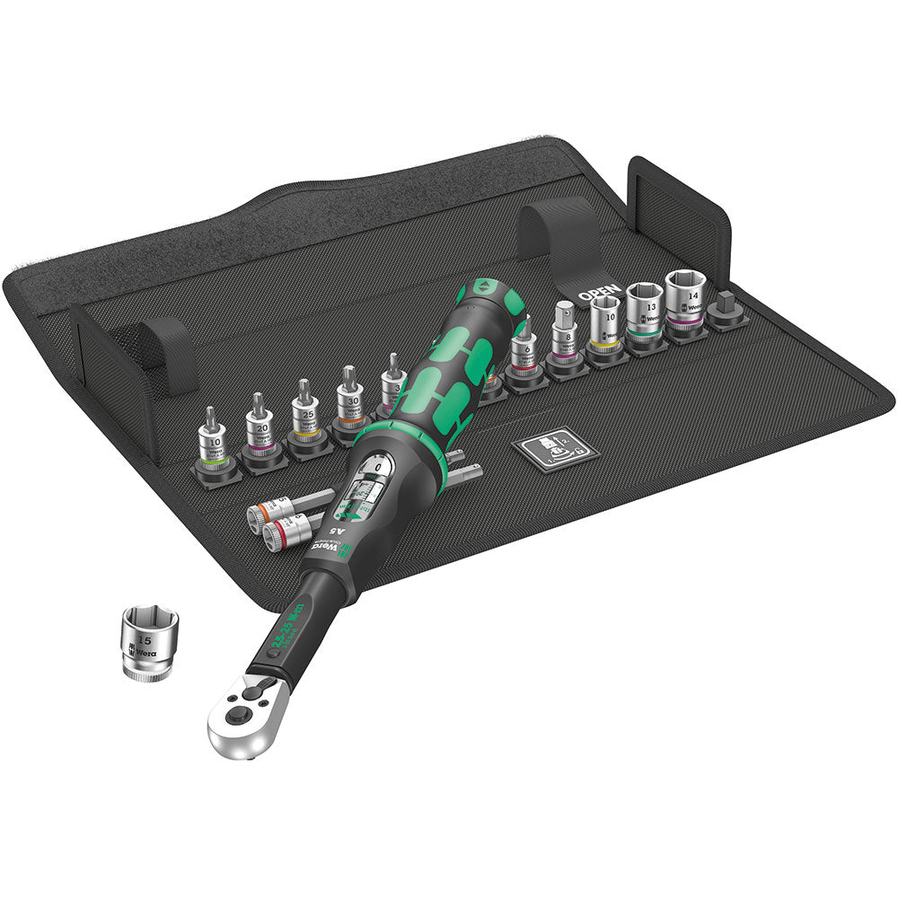Wera Bicycle Set Torque 1 Click-Torque adjustable wrench set, 1/4" square drive, 2.5-25Nm, 16pc, 05004180001 & 05004170001 Bicycle Set 1, ratchet set, bicycle, 14 pieces, Black