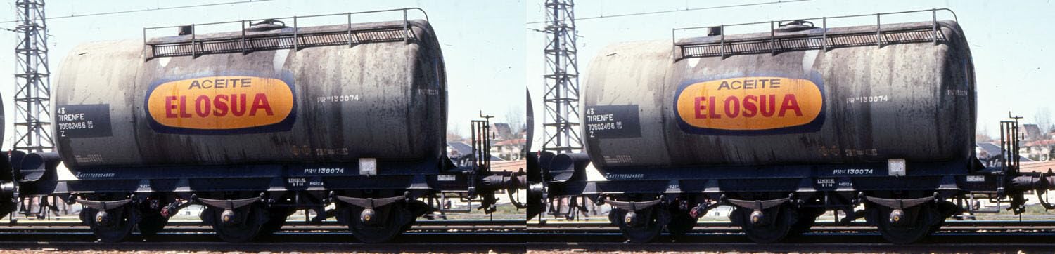 RENFE Tankwagen, 3 Achsen, 2 Stück, „Elosua“-Lackierung, Epoche IV