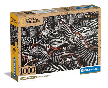 Clementoni 39729 National Geographic-Zebras in Holding Pen 1000 Pieces, Jigsaw Adults, Puzzle Animals-Made in Italy, multi-coloured
