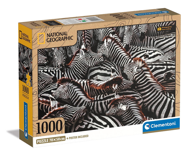 Clementoni 39729 National Geographic-Zebras in Holding Pen 1000 Pieces, Jigsaw Adults, Puzzle Animals-Made in Italy, multi-coloured