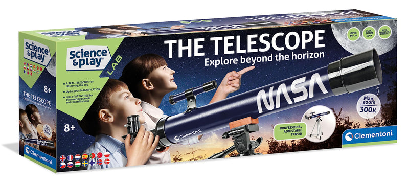 Clementoni- Science & Play Lab: NASA Telescope, Kids Astronomy Telescope, Up to 300x Magnification, Educational Space Explorer Toy for Kids (8+ Years