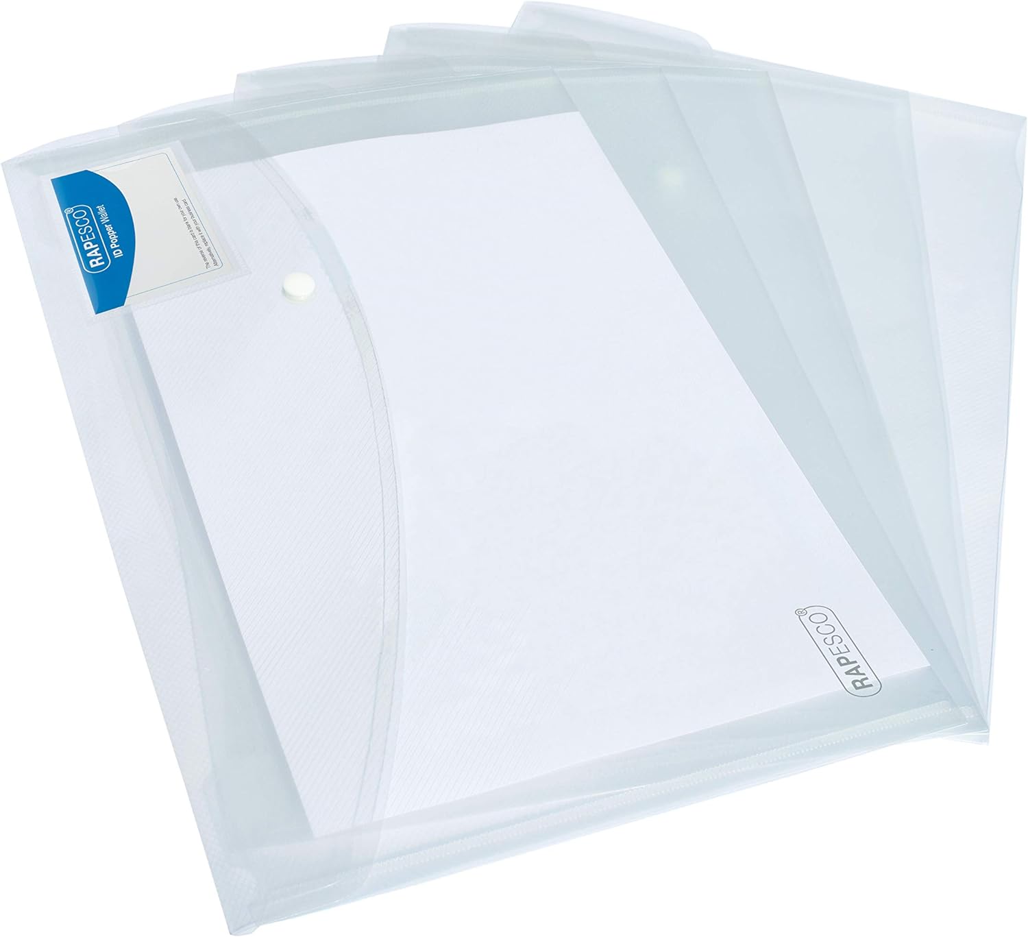 Rapesco 1629 ID Popper Wallet, A4+, Clear Transparent, Pack of 5