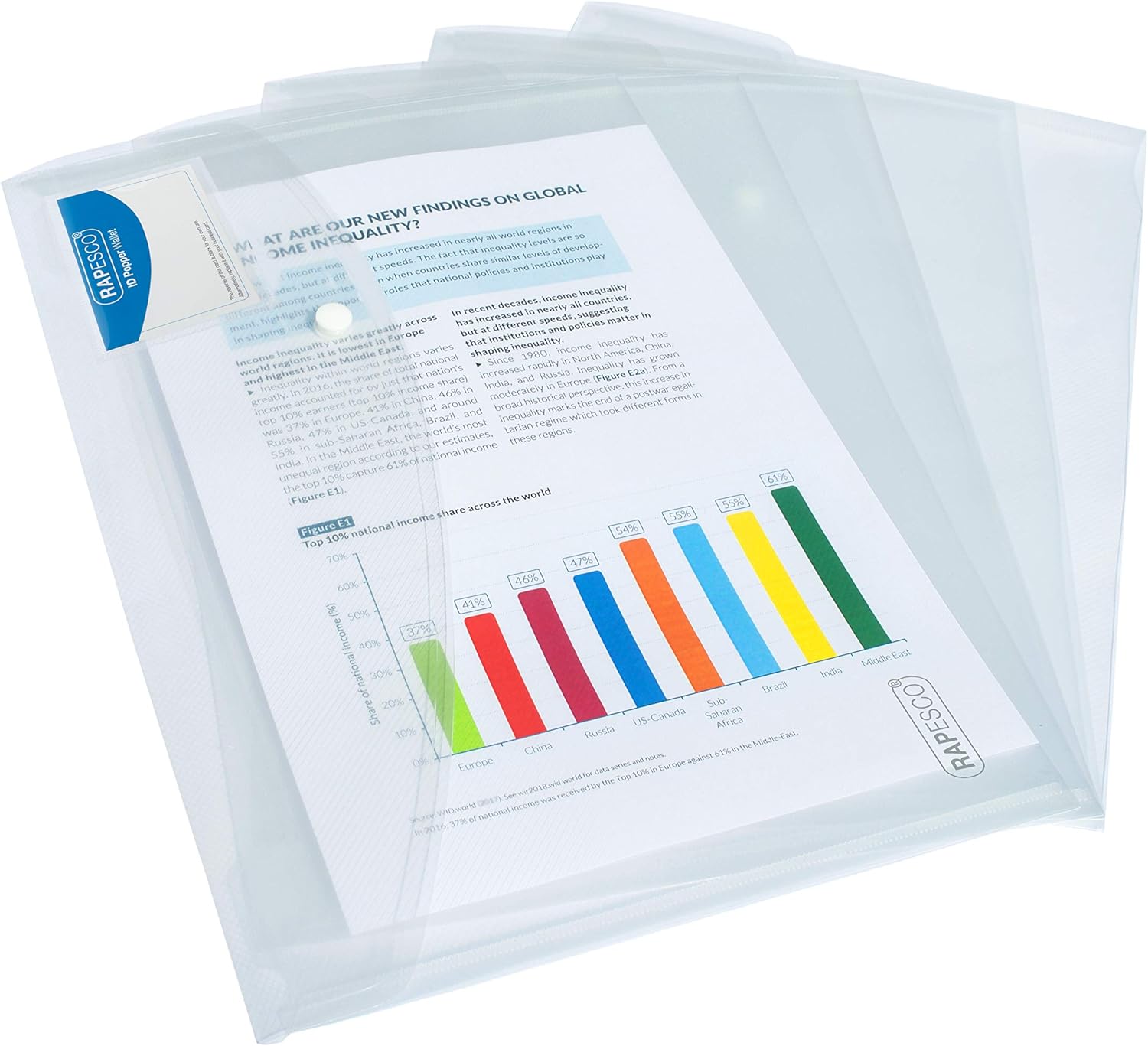 Rapesco 1629 ID Popper Wallet, A4+, Clear Transparent, Pack of 5