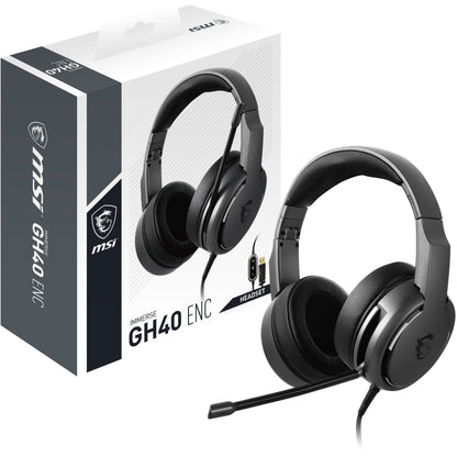 MSI IMMERSE GH40 ENC GAMING HEADSET - Environmental Noise Cancelling Mic, 7.1 Virtual Surround Sound, Lightweight & Foldable Design, 40mm Neodymium Drivers, USB 2.0 Connector - Wired HEADSET / ENC GH40