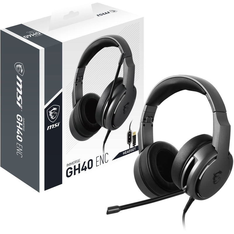 MSI IMMERSE GH40 ENC GAMING HEADSET - Environmental Noise Cancelling Mic, 7.1 Virtual Surround Sound, Lightweight & Foldable Design, 40mm Neodymium Drivers, USB 2.0 Connector - Wired HEADSET / ENC GH40