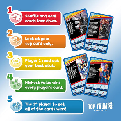 Top Trumps Specials Marvel Universe 2 Card Game, Play with Sam Wilson as Captain America, Miles Morales, Black Widow and Hawkeye, educational gift for ages 8 plus