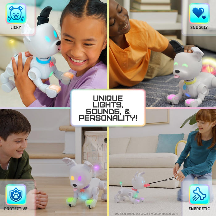 DOG-E Interactive Robot Dog with Colourful LED Lights, 200+ Sounds & Reactions, App Connected (Ages 6+), White