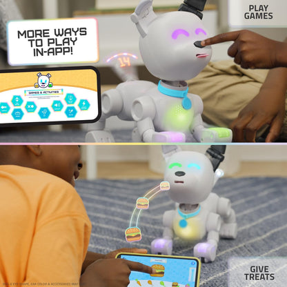 DOG-E Interactive Robot Dog with Colourful LED Lights, 200+ Sounds & Reactions, App Connected (Ages 6+), White