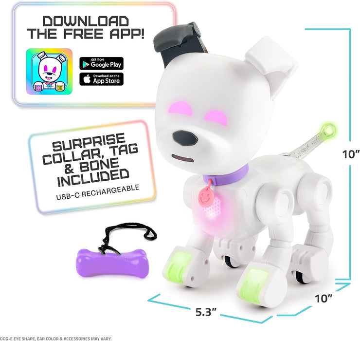 DOG-E Interactive Robot Dog with Colourful LED Lights, 200+ Sounds & Reactions, App Connected (Ages 6+), White